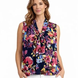 A Love Story Floral Print Sleeveless Blouse With‎ Neck Tie size large